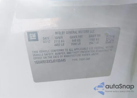 2018 Cadillac Cts Luxury z USA, uszkodzony, nr VIN 1G6AR5SX5J0105445